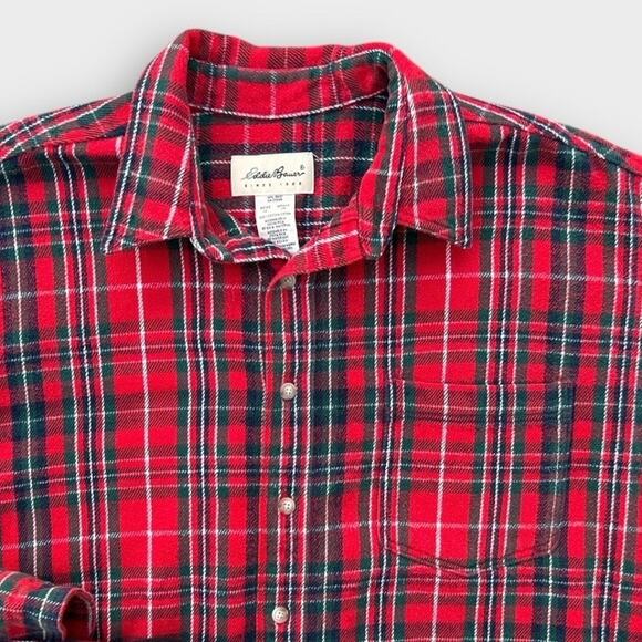 Vintage Eddie Bauer Red Plaid Flannel Shirt Men's XL Rockabilly Gorpcore Holiday - Picture 6 of 9
